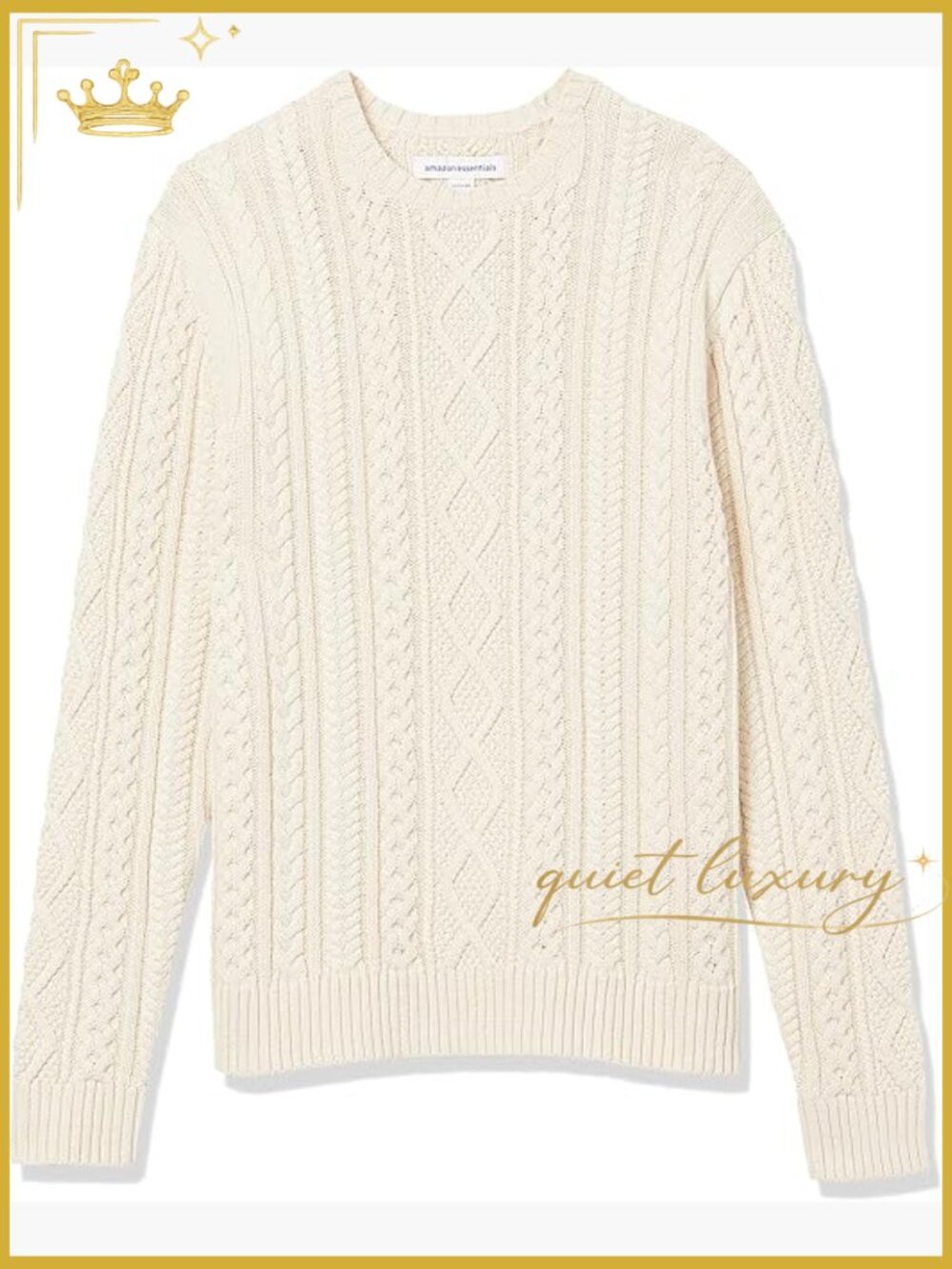 Mens Long-Sleeve 100% Cotton Fisherman Cable Crewneck Sweater